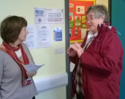 Labour Councillor Maureen Smith (right) on a recent visit to Alcombe Childrens centre
