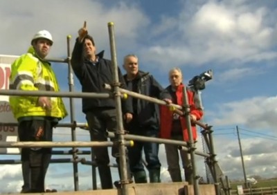 Ed Miliband  visiting the Somerset levels with Cllr Mick Lerry and flood victim Cllr Julian Taylor“