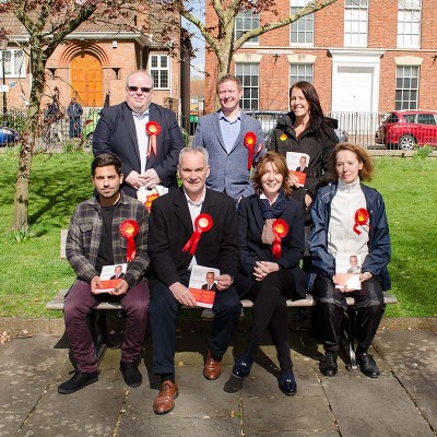 Mick Lerry with some of Labour's new District Candidates. Back L-R Phil King (Quantocks) Wes Hinckes (Hamp) Siobhan Wilson (Victoria) Diogo Rodrigues (Dunwear) Moira Brown (Eastover) and Caroline Wilkins (Wyndham)