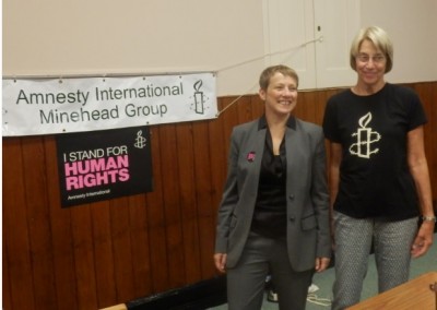 Claire Moody MEP  with Alison Dietz, chair of Amnesty International Minehead. 